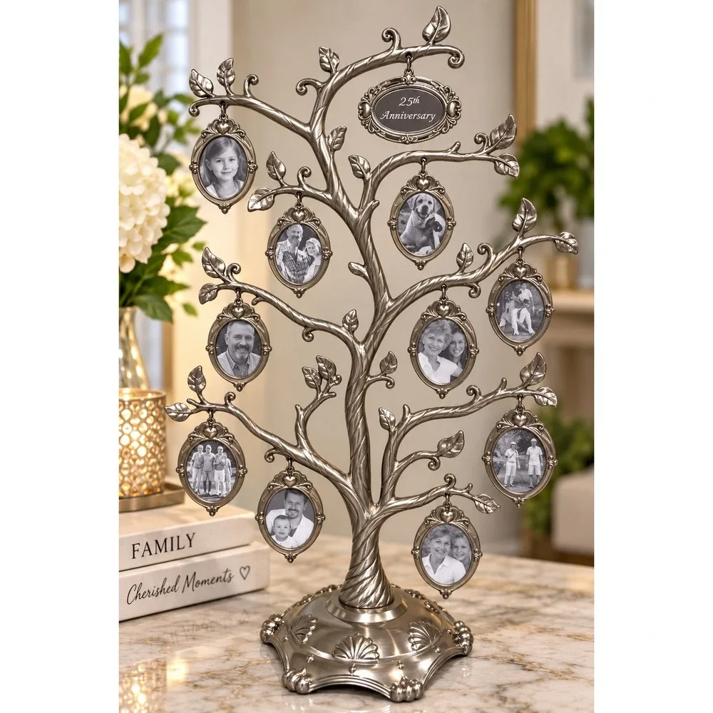Things Remembered Family Tree 12 Hanging Photo Frames 25th Anniversary Silver
